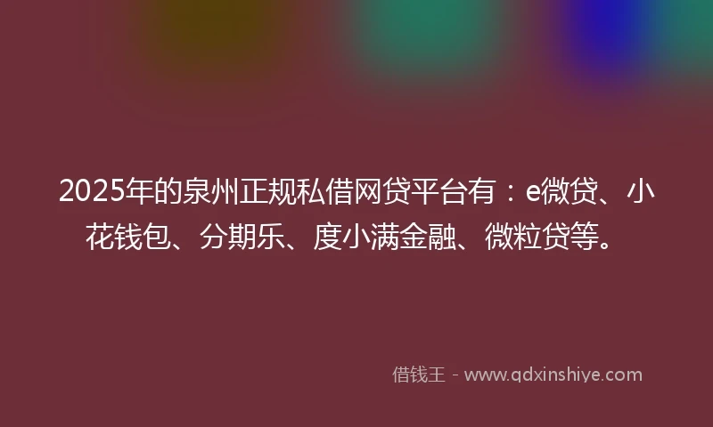 2025年的泉州正规私借网贷平台有：e微贷、小花钱包、分期乐、度小满金融、微粒贷等。