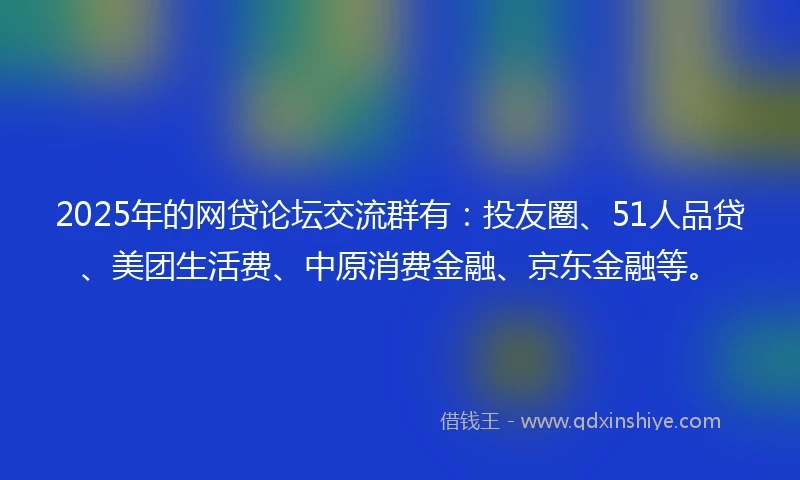 2025年的网贷论坛交流群有：投友圈、51人品贷、美团生活费、中原消费金融、京东金融等。