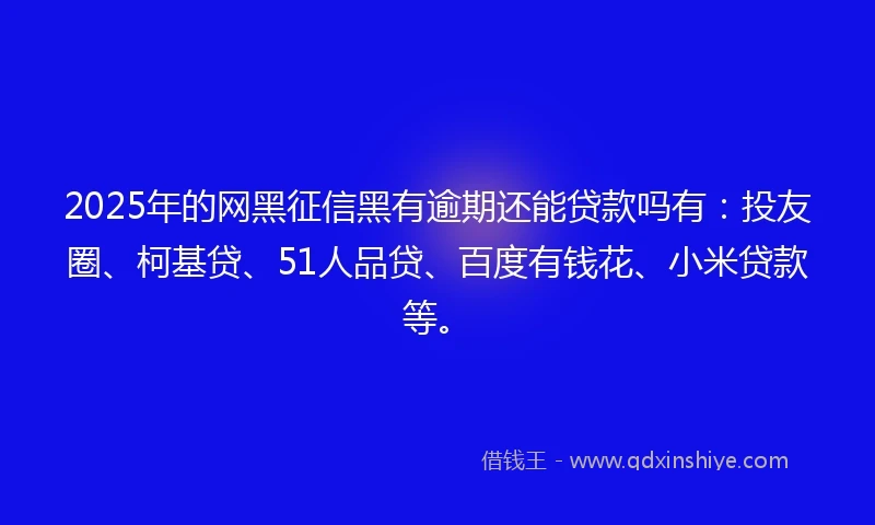 2025年的网黑征信黑有逾期还能贷款吗有：投友圈、柯基贷、51人品贷、百度有钱花、小米贷款等。