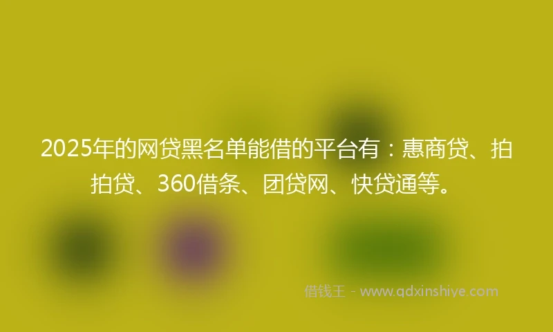 2025年的网贷黑名单能借的平台有：惠商贷、拍拍贷、360借条、团贷网、快贷通等。
