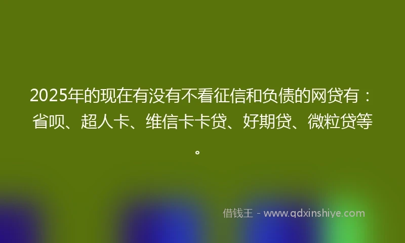 2025年的现在有没有不看征信和负债的网贷有：省呗、超人卡、维信卡卡贷、好期贷、微粒贷等。
