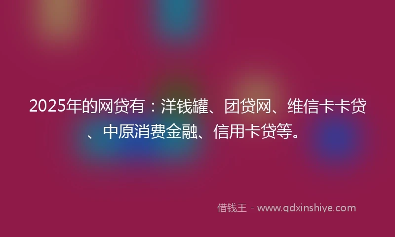 2025年的网贷有:洋钱罐、团贷网、维信卡卡贷、中原消费金融、信用卡贷等。