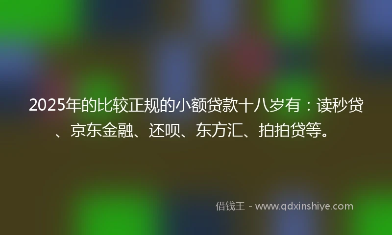 2025年的比较正规的小额贷款十八岁有：读秒贷、京东金融、还呗、东方汇、拍拍贷等。