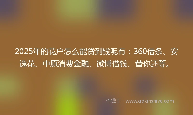 2025年的花户怎么能贷到钱呢有：360借条、安逸花、中原消费金融、微博借钱、替你还等。