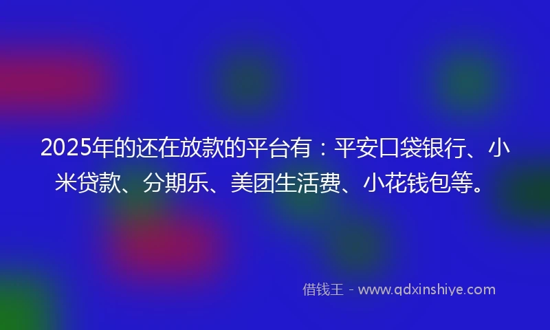 2025年的还在放款的平台有:平安口袋银行、小米贷款、分期乐、美团生活费、小花钱包等。