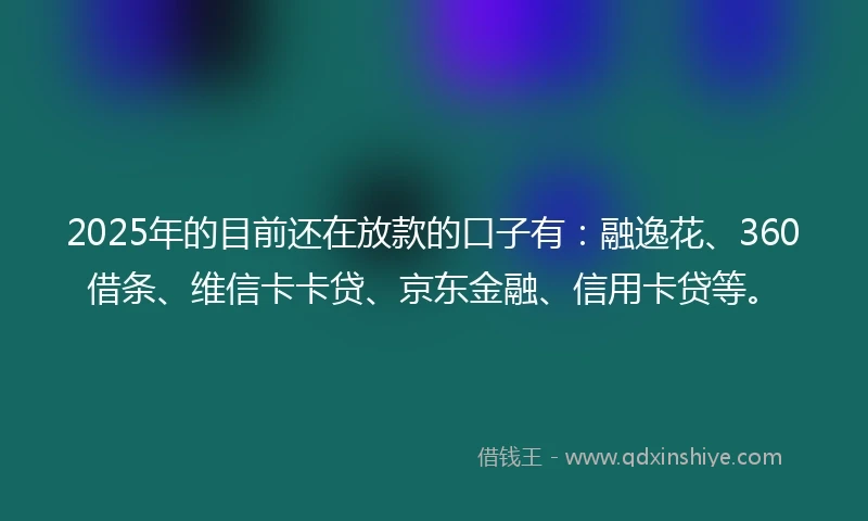 2025年的目前还在放款的口子有：融逸花、360借条、维信卡卡贷、京东金融、信用卡贷等。