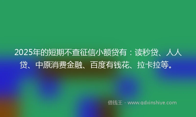 2025年的短期不查征信小额贷有：读秒贷、人人贷、中原消费金融、百度有钱花、拉卡拉等。