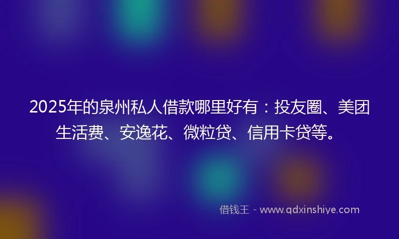 2025年的泉州私人借款哪里好有：投友圈、美团生活费、安逸花、微粒贷、信用卡贷等。