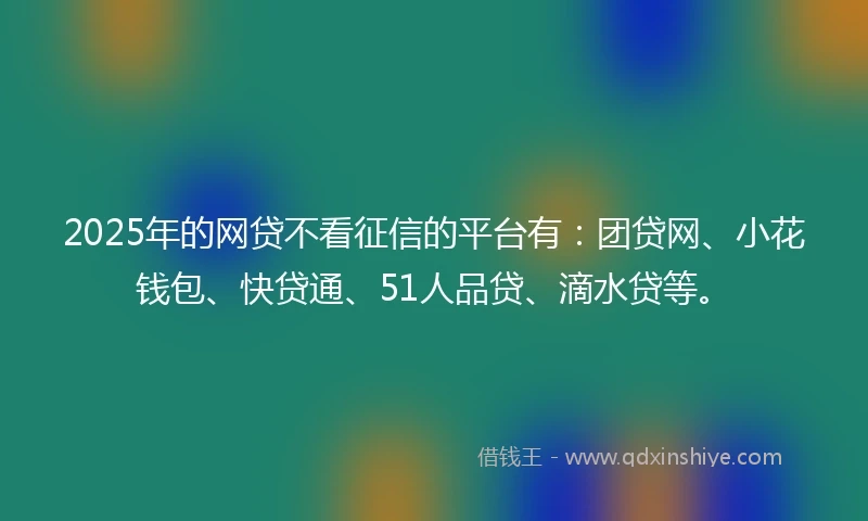 2025年的网贷不看征信的平台有:团贷网、小花钱包、快贷通、51人品贷、滴水贷等。
