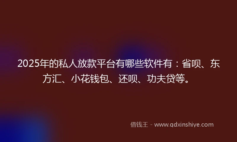 2025年的私人放款平台有哪些软件有：省呗、东方汇、小花钱包、还呗、功夫贷等。