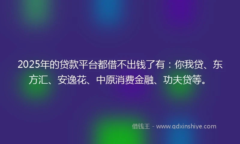 2025年的贷款平台都借不出钱了有：你我贷、东方汇、安逸花、中原消费金融、功夫贷等。