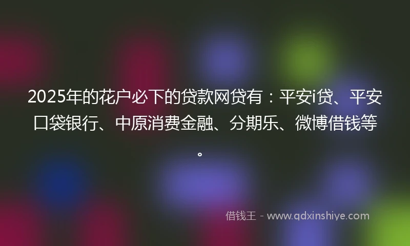 2025年的花户必下的贷款网贷有：平安i贷、平安口袋银行、中原消费金融、分期乐、微博借钱等。
