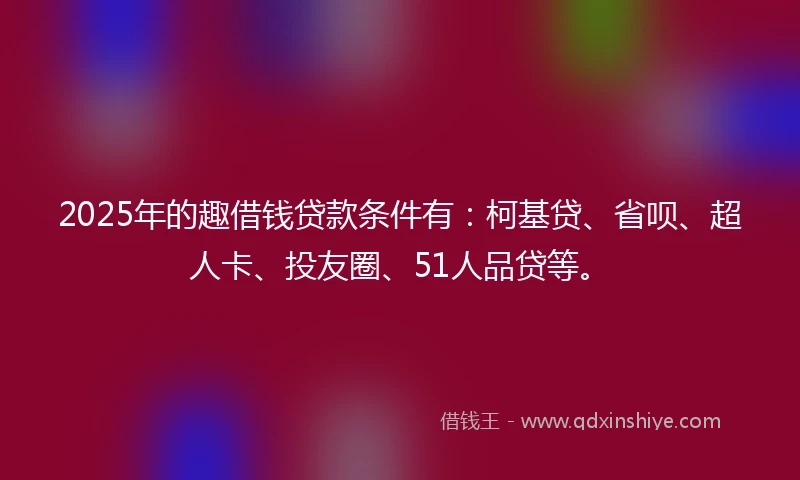 2025年的趣借钱贷款条件有：柯基贷、省呗、超人卡、投友圈、51人品贷等。