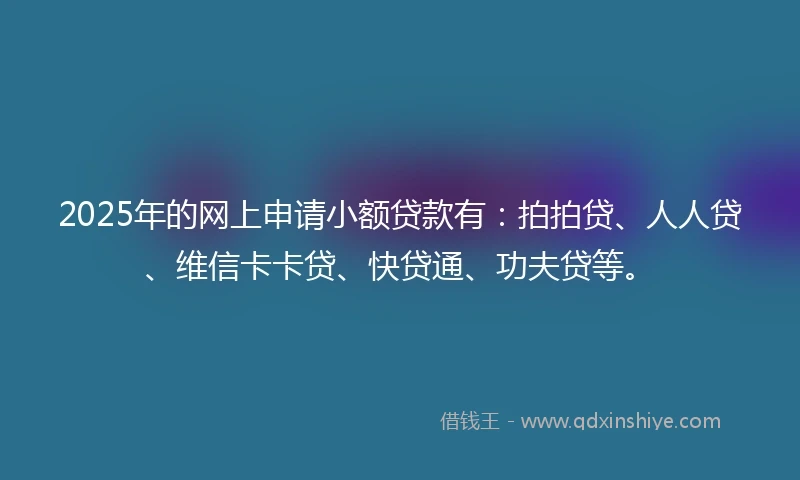 2025年的网上申请小额贷款有：拍拍贷、人人贷、维信卡卡贷、快贷通、功夫贷等。