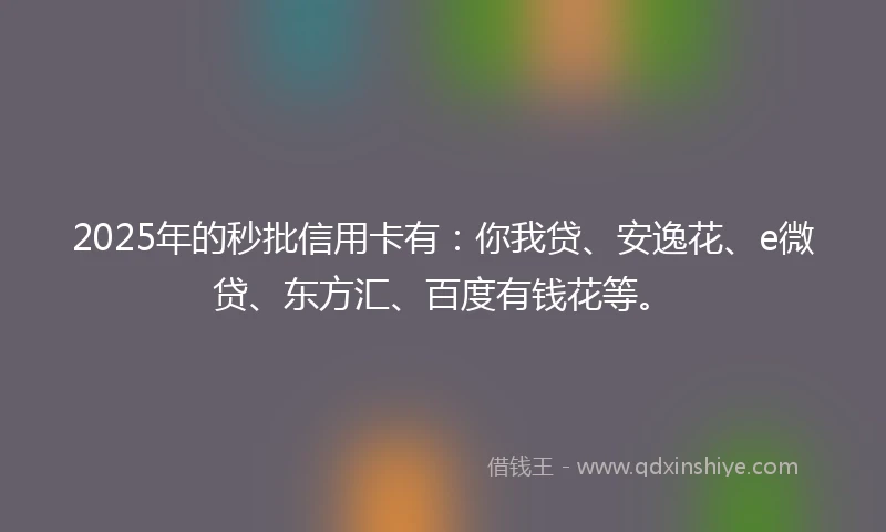 2025年的秒批信用卡有：你我贷、安逸花、e微贷、东方汇、百度有钱花等。