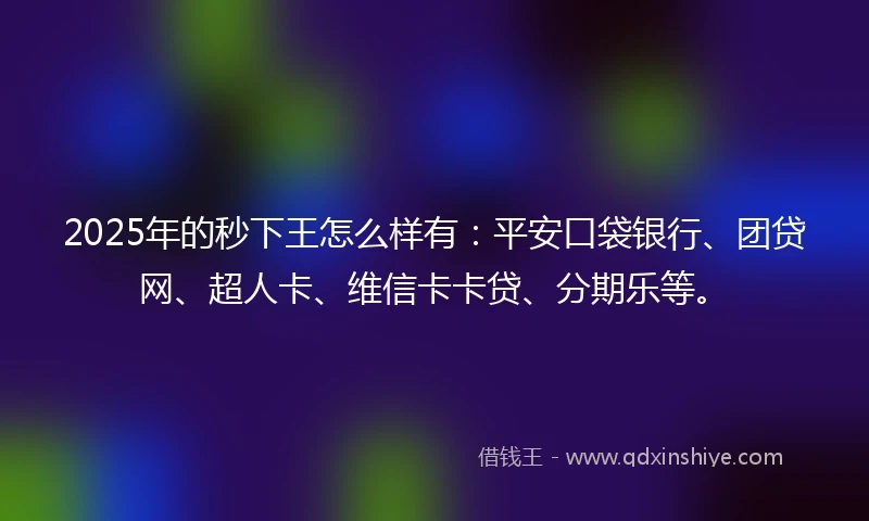 2025年的秒下王怎么样有：平安口袋银行、团贷网、超人卡、维信卡卡贷、分期乐等。