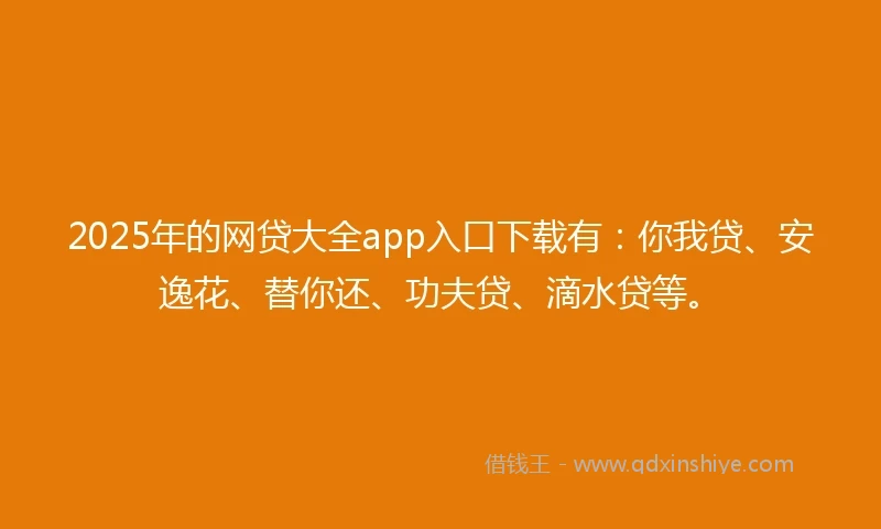 2025年的网贷大全app入口下载有：你我贷、安逸花、替你还、功夫贷、滴水贷等。