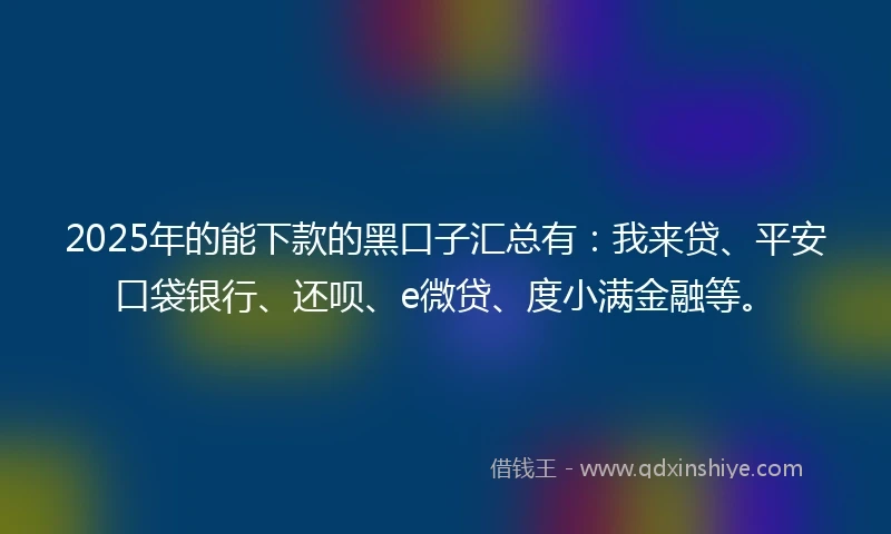 2025年的能下款的黑口子汇总有：我来贷、平安口袋银行、还呗、e微贷、度小满金融等。