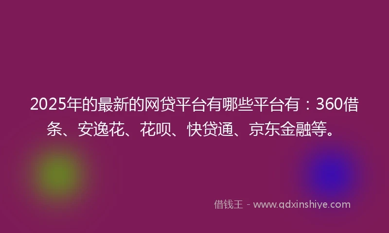 2025年的最新的网贷平台有哪些平台有：360借条、安逸花、花呗、快贷通、京东金融等。