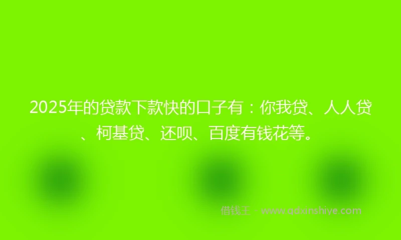 2025年的贷款下款快的口子有：你我贷、人人贷、柯基贷、还呗、百度有钱花等。