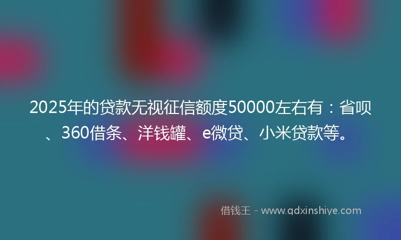 2025年的贷款无视征信额度50000左右有：省呗、360借条、洋钱罐、e微贷、小米贷款等。