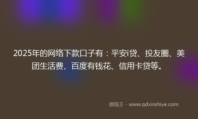 2025年的网络下款口子有：平安i贷、投友圈、美团生活费、百度有钱花、信用卡贷等。