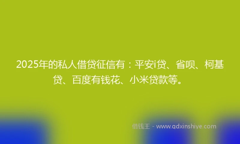 2025年的私人借贷征信有：平安i贷、省呗、柯基贷、百度有钱花、小米贷款等。