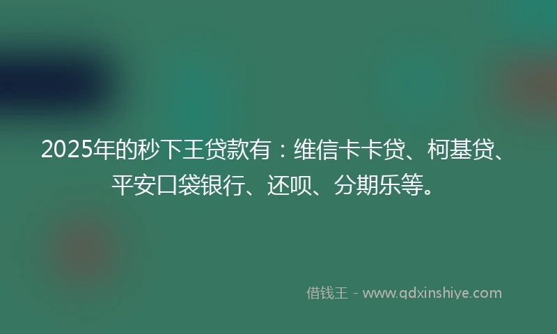 2025年的秒下王贷款有：维信卡卡贷、柯基贷、平安口袋银行、还呗、分期乐等。