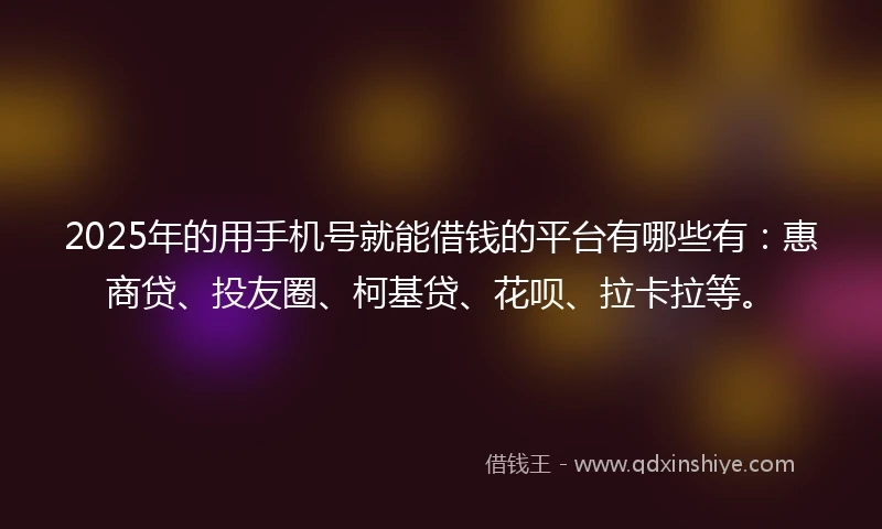 2025年的用手机号就能借钱的平台有哪些有：惠商贷、投友圈、柯基贷、花呗、拉卡拉等。