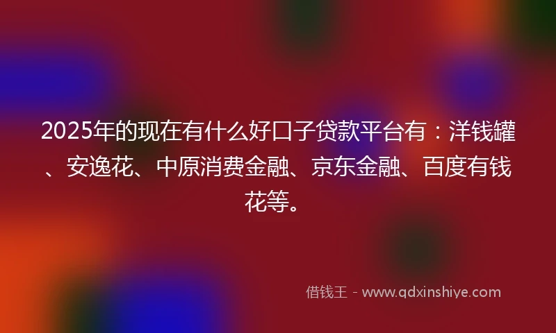 2025年的现在有什么好口子贷款平台有：洋钱罐、安逸花、中原消费金融、京东金融、百度有钱花等。