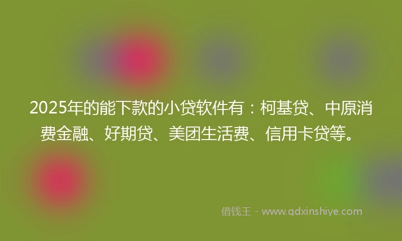2025年的能下款的小贷软件有：柯基贷、中原消费金融、好期贷、美团生活费、信用卡贷等。