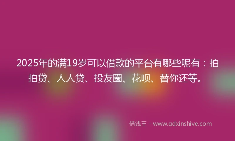 2025年的满19岁可以借款的平台有哪些呢有：拍拍贷、人人贷、投友圈、花呗、替你还等。