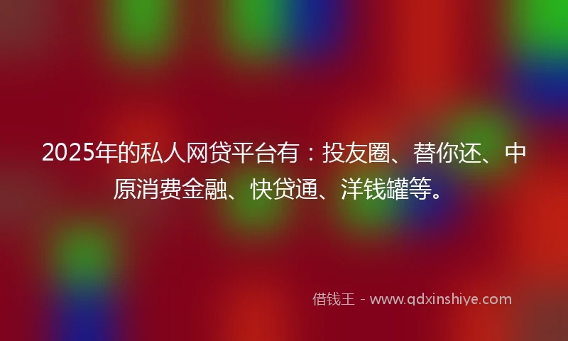2025年的私人网贷平台有：投友圈、替你还、中原消费金融、快贷通、洋钱罐等。