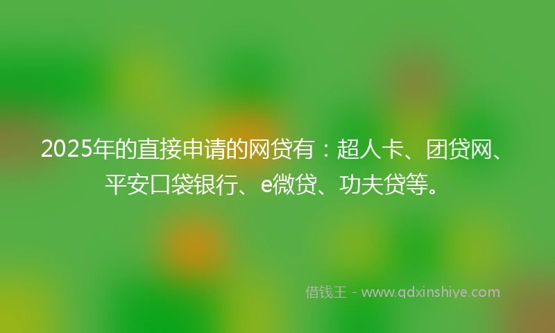 2025年的直接申请的网贷有：超人卡、团贷网、平安口袋银行、e微贷、功夫贷等。