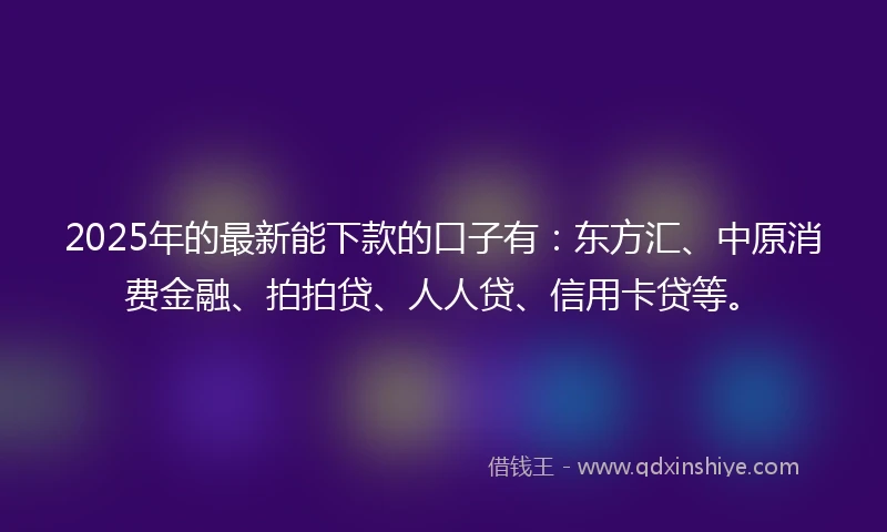 2025年的最新能下款的口子有：东方汇、中原消费金融、拍拍贷、人人贷、信用卡贷等。