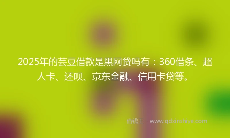 2025年的芸豆借款是黑网贷吗有:360借条、超人卡、还呗、京东金融、信用卡贷等。