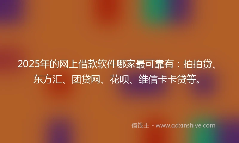 2025年的网上借款软件哪家最可靠有：拍拍贷、东方汇、团贷网、花呗、维信卡卡贷等。