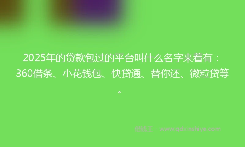 2025年的贷款包过的平台叫什么名字来着有：360借条、小花钱包、快贷通、替你还、微粒贷等。