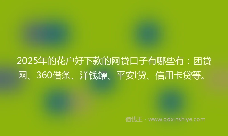 2025年的花户好下款的网贷口子有哪些有：团贷网、360借条、洋钱罐、平安i贷、信用卡贷等。