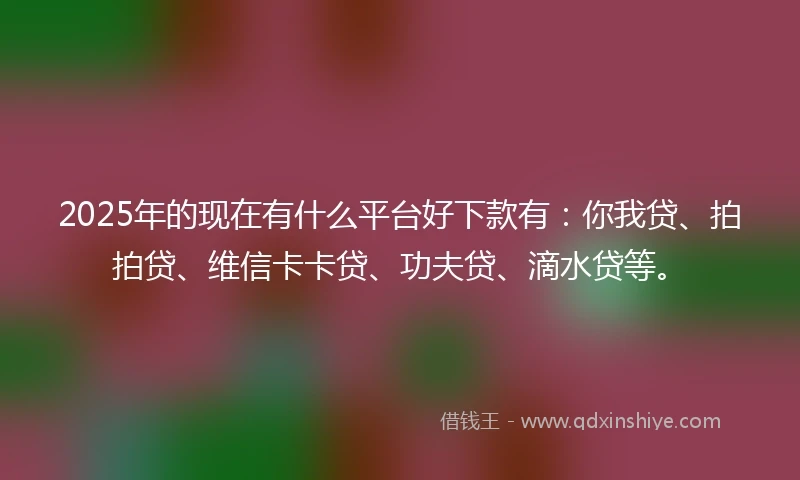 2025年的现在有什么平台好下款有：你我贷、拍拍贷、维信卡卡贷、功夫贷、滴水贷等。