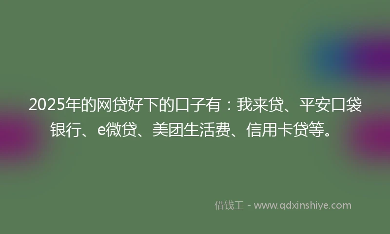 2025年的网贷好下的口子有：我来贷、平安口袋银行、e微贷、美团生活费、信用卡贷等。
