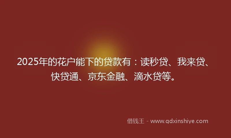 2025年的花户能下的贷款有：读秒贷、我来贷、快贷通、京东金融、滴水贷等。