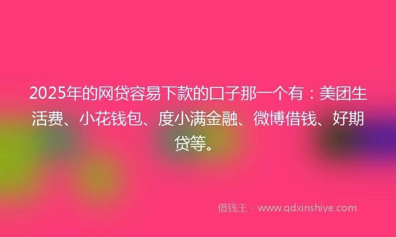 2025年的网贷容易下款的囗子那一个有：美团生活费、小花钱包、度小满金融、微博借钱、好期贷等。