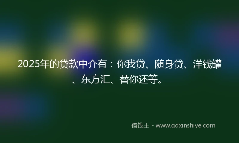 2025年的贷款中介有：你我贷、随身贷、洋钱罐、东方汇、替你还等。