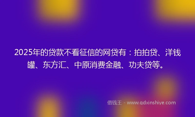 2025年的贷款不看征信的网贷有：拍拍贷、洋钱罐、东方汇、中原消费金融、功夫贷等。