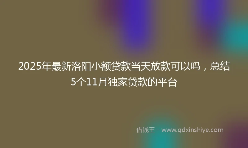 2025年最新洛阳小额贷款当天放款可以吗，总结5个11月独家贷款的平台