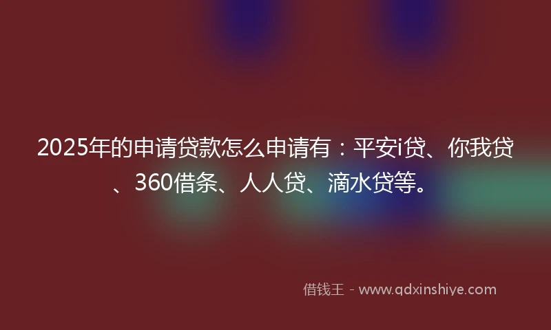 2025年的申请贷款怎么申请有：平安i贷、你我贷、360借条、人人贷、滴水贷等。
