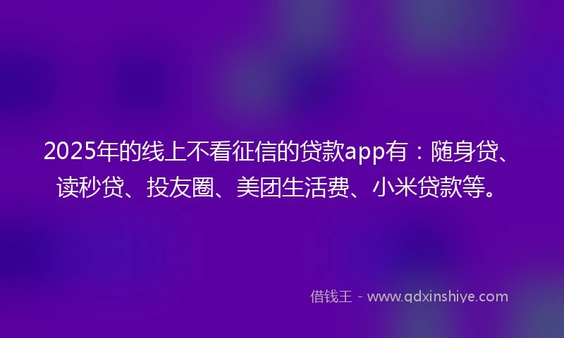 2025年的线上不看征信的贷款app有：随身贷、读秒贷、投友圈、美团生活费、小米贷款等。