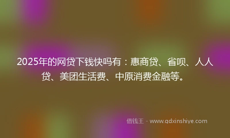 2025年的网贷下钱快吗有：惠商贷、省呗、人人贷、美团生活费、中原消费金融等。