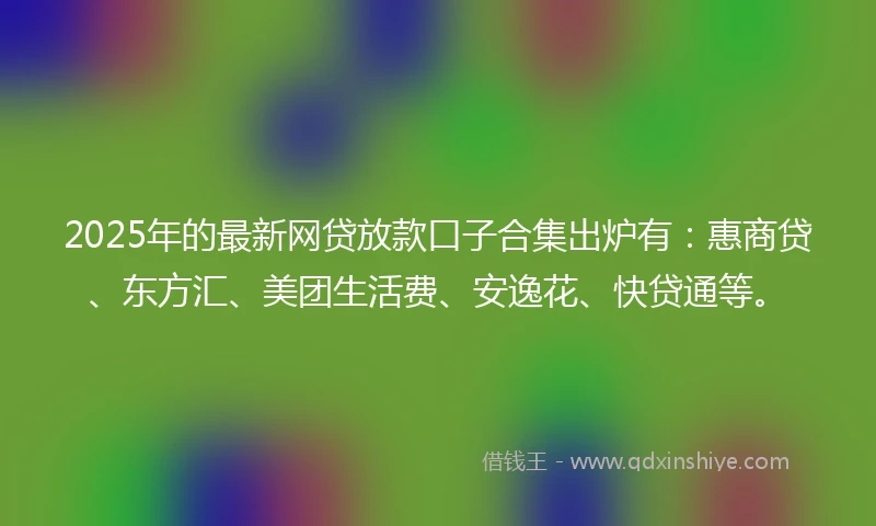 2025年的最新网贷放款口子合集出炉有：惠商贷、东方汇、美团生活费、安逸花、快贷通等。